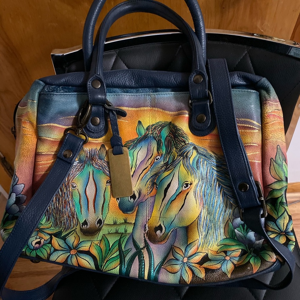 Anuschka Satchel Handbag Horses Hand Painted bag